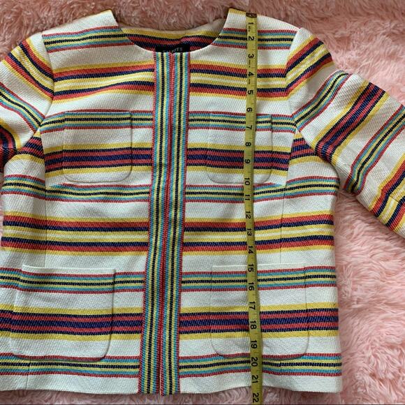 Talbots Multi-Color Stripe Textured Collarless Hook Eye Closure Blazer-12P - Picture 3 of 7
